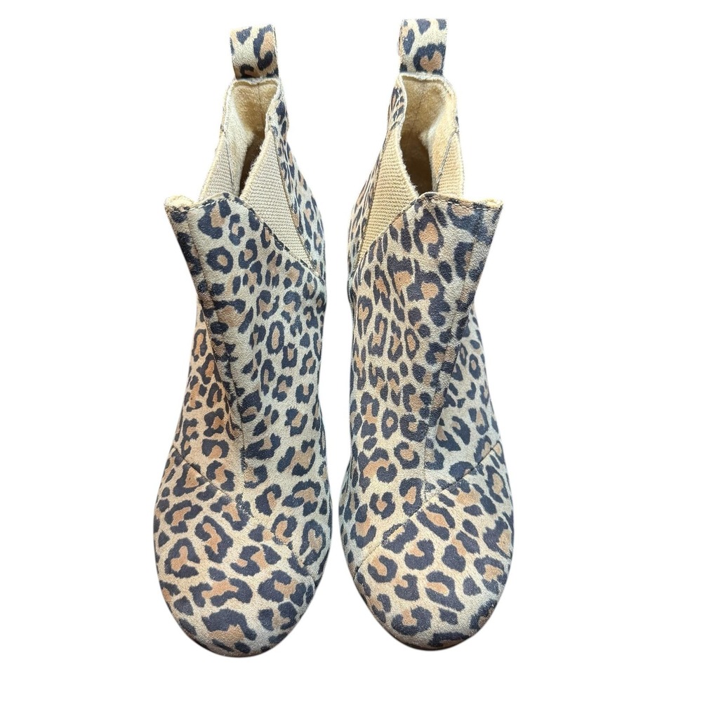 TOMS Booties Womens Size 6 Brown Leopard Faux Suede Wedge Ankle Pull On